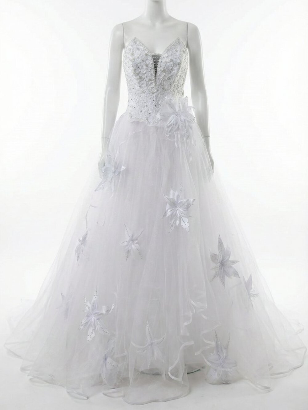 Luxury Couture Embroidered Crystals 3D Lilies Flowers Runway Wedding Dress Gown